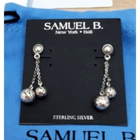 SAMUEL B Sterling Silver 925 Ball Chain Dangle Earrings - Picture 2 of 6